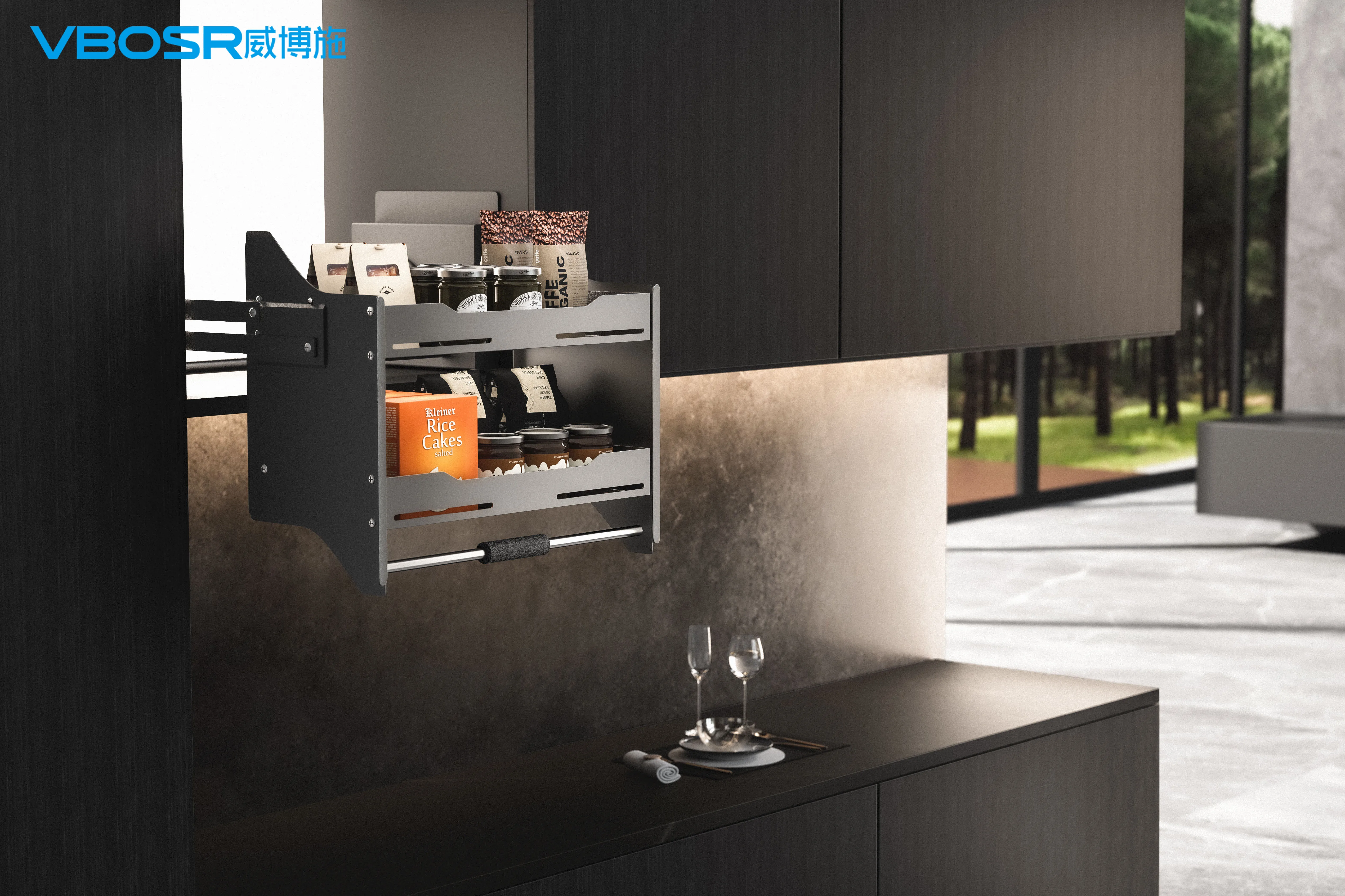 خزانة تخزين المطبخ الحديثة ذات الطبقة المزدوجة مع رف سلة الرف سهل التركيب في الخزائن #3