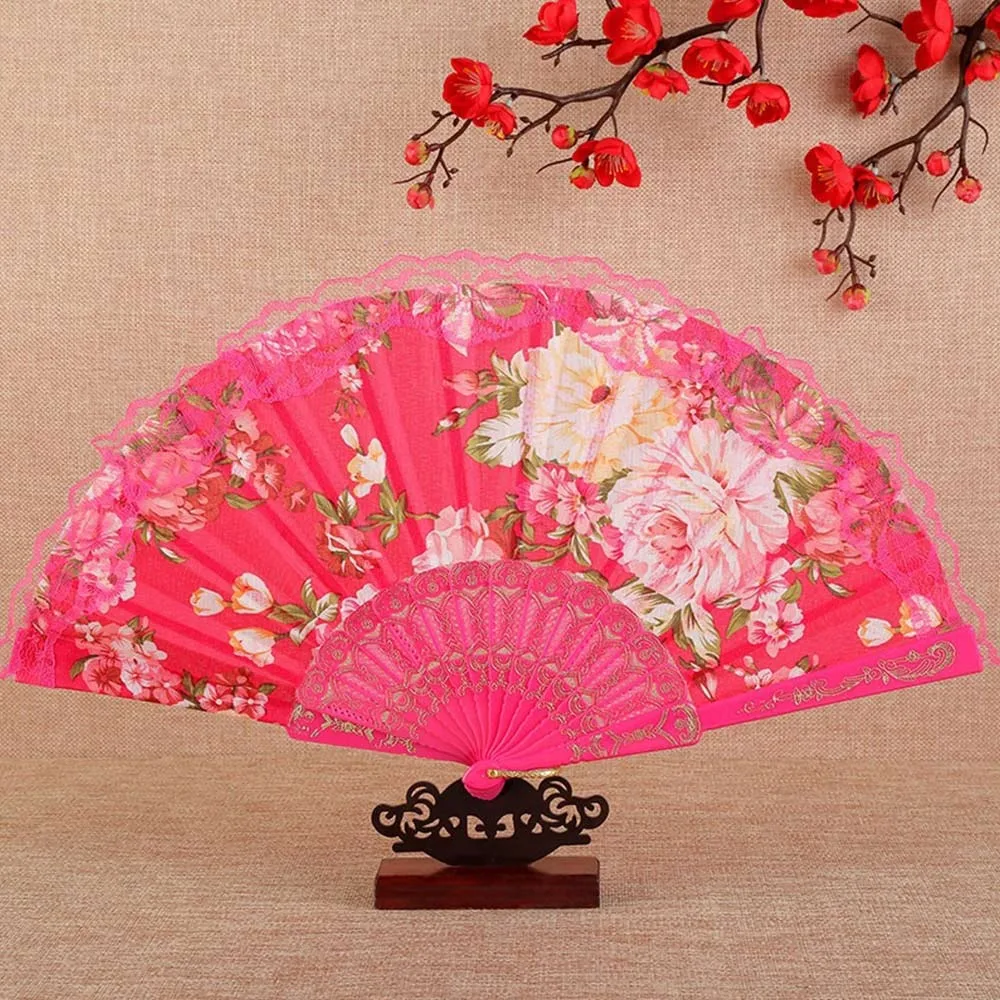 Fashion Foldable Lace Hand Fan Flower Pattern Decorative Fan Folding Fan Chinese Style Fan Stage Props