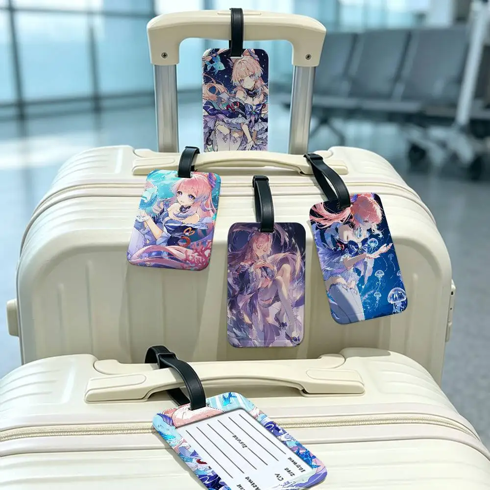 Sangonomiya Kokomi Genshin I-Impact Anime Lightweight Anti lost PVC Luggage Tag Removable Info Card Sleeve Backpack Accessory