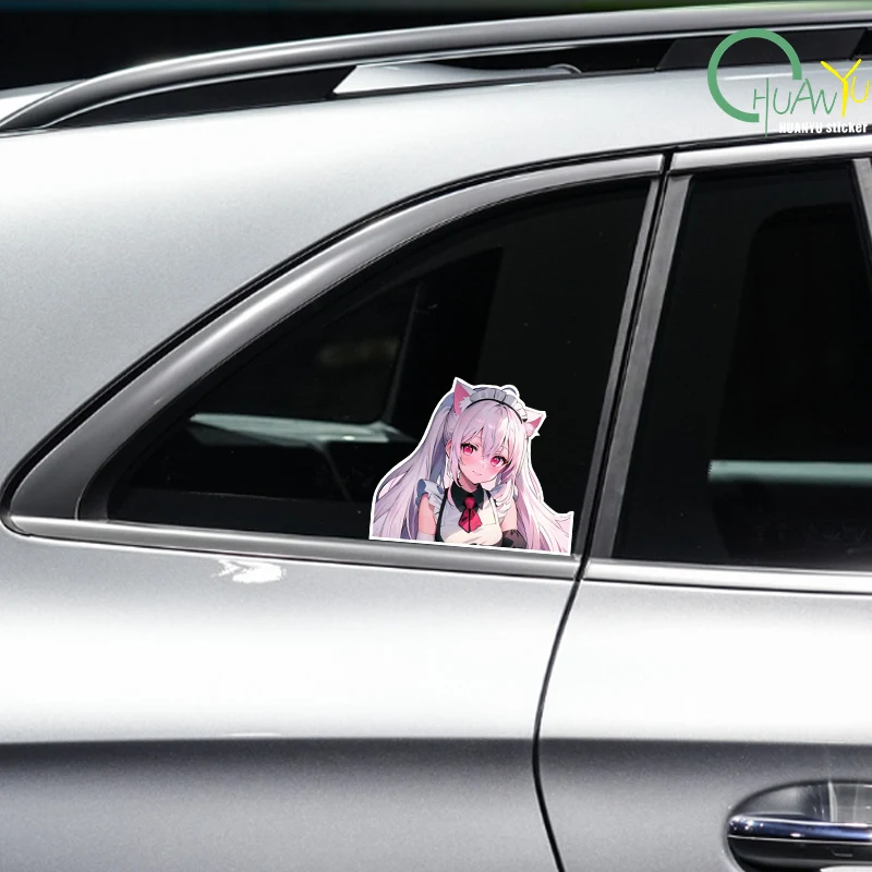 JDM Japanese Comic Pretty Girl Cute Maid Dress Sticker Car Motorcycle Bumper Truck Vinyl Reflective Waterproof Sticker Decal