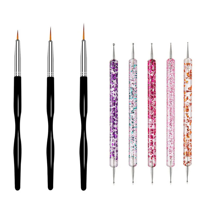 5/20 piezas Pinceles para arte de uñas, punta de diseño, dibujo, tallado, punteado, plano, abanico, delineador, acrílico, gel, UV, esmalte, herramientas de manicura 4