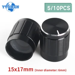 5/10PCS Potentiometer Knobs Caps 15x17mm Black Aluminum Alloy Potentiometers Knob Cap 6mm for Rotary Switch Volume Control