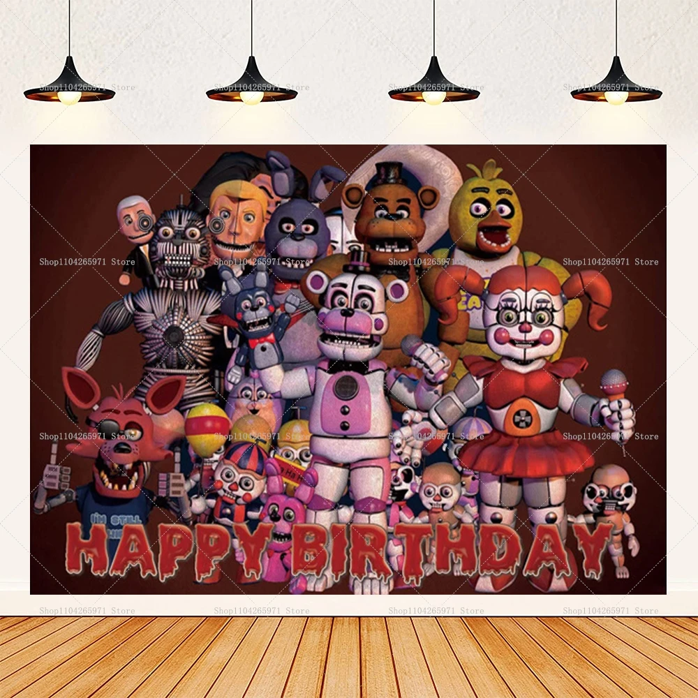 Boy Teddy Bear Horror Birthday Party Decoration Background Five Nights Harem Horror Party Supplies Banner Photography Background