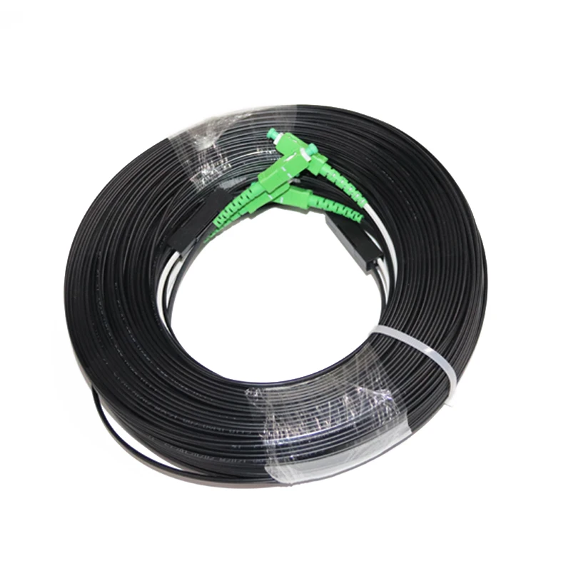 500M Indoor Outdoor 2 Steel Wire 2 Core G657A FTTH Fiber Optic Drop Patch Cord Cable with SC APC Connector