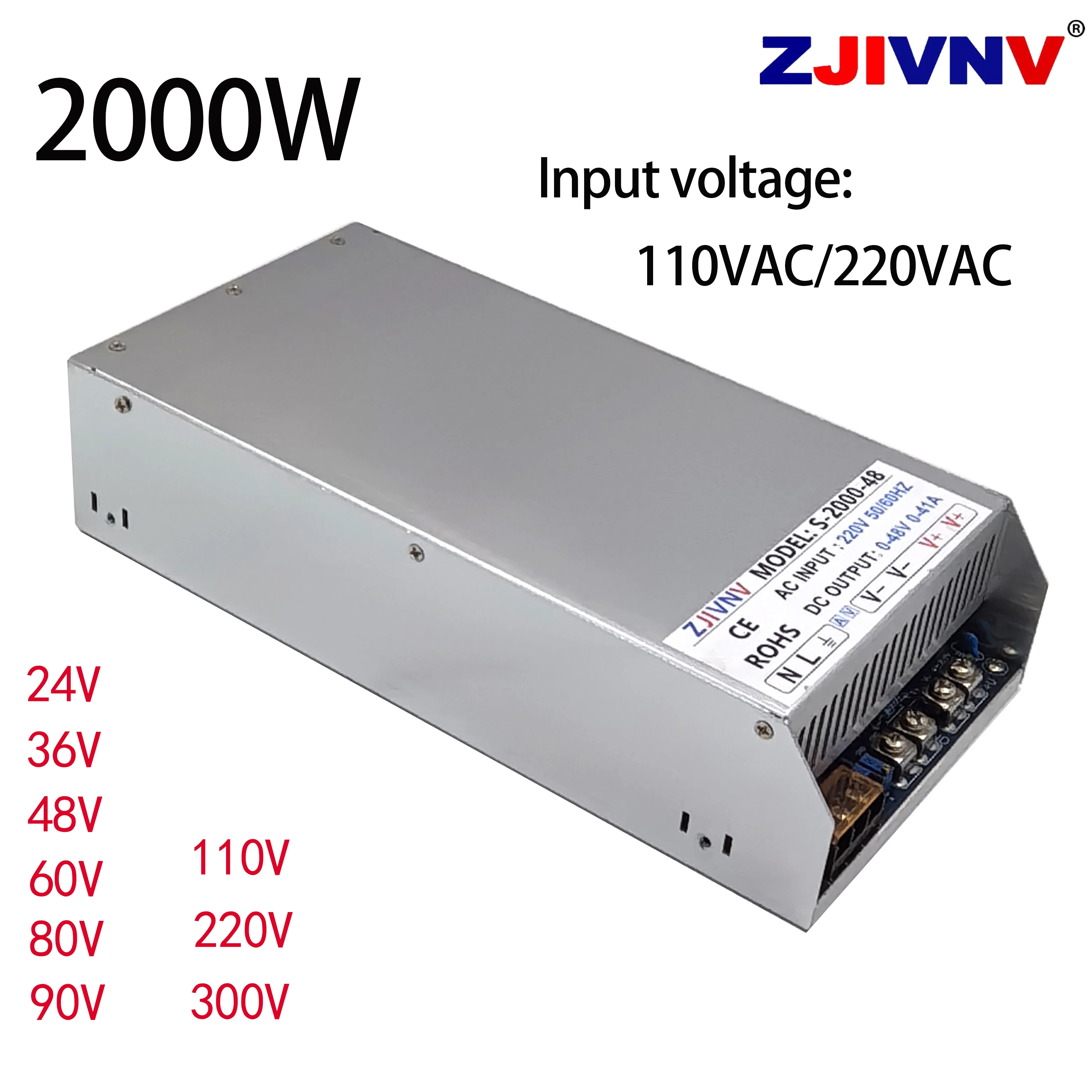 New 2000W Switching power supply Output Voltage 24V 36V 48V 60V 70V 80V 90V 110V 220V 300V Voltage and current both adjustable.