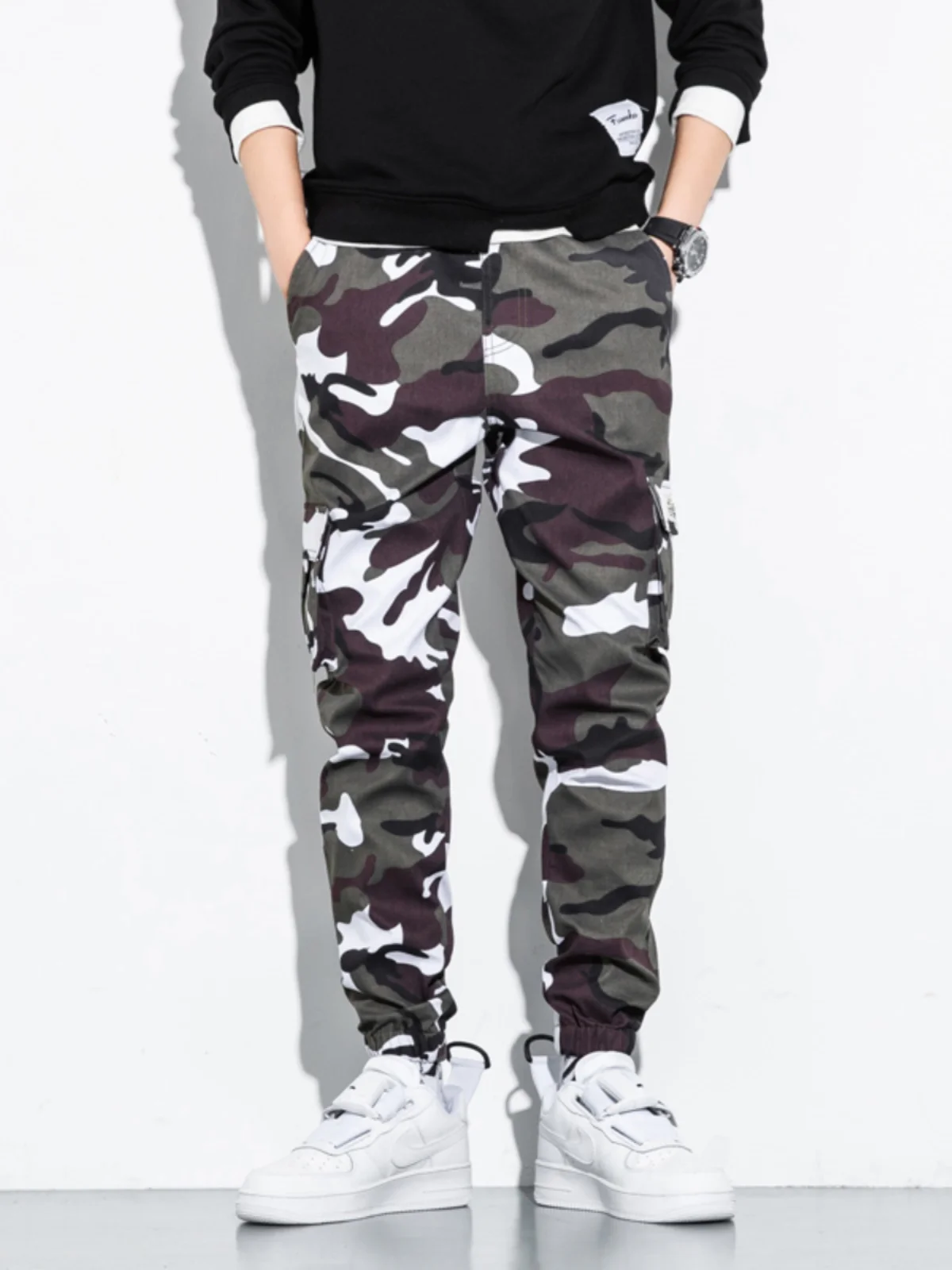 

Casual Camouflage Men's Pants Spring Autumn New Sle Trendy Youthful Breathable Elastic Waist Sports Long Trousers