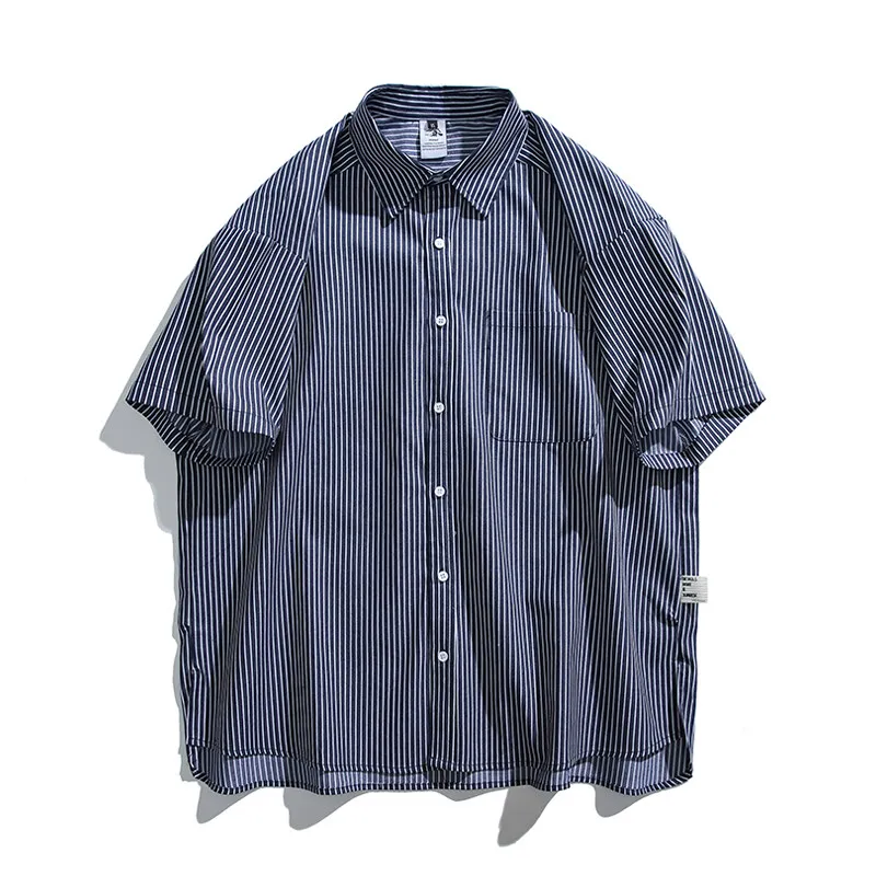 

Лето 2022, мужская уличная одежда в японском стиле Cityboy, модная свободная повседневная полосатая рубашка с короткими рукавами, блузки для кампуса для мальчиков, рубашки