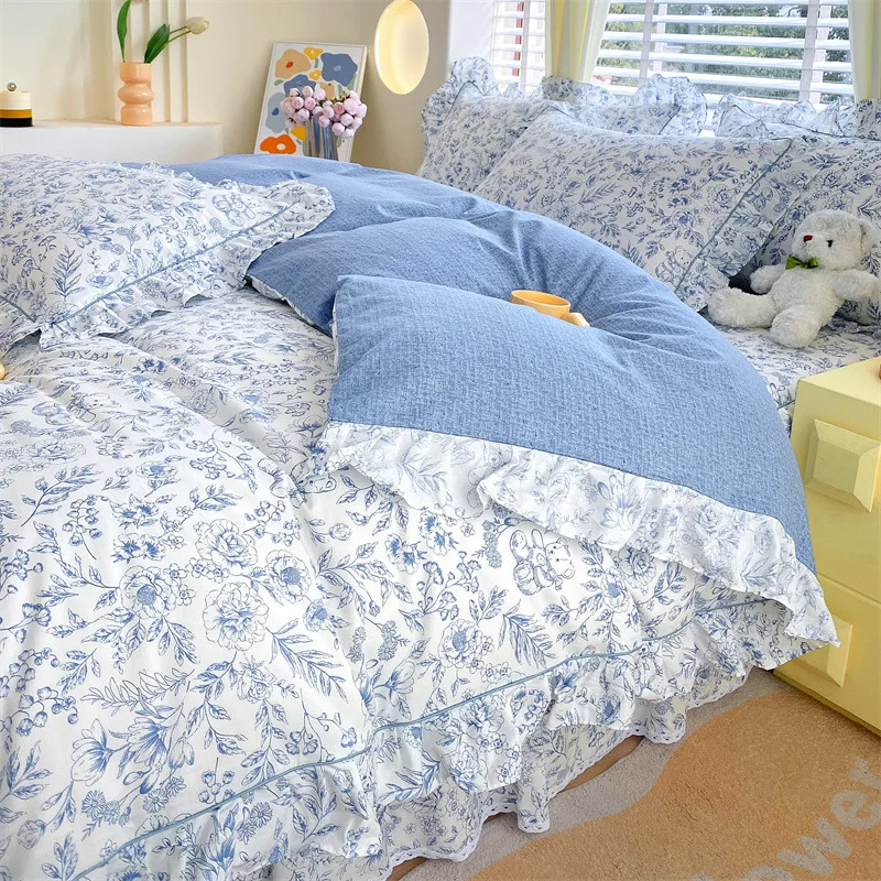 Bonenjoy Duvet Cover 100% Cotton Quilt Cover Ruffles Comforter Cover Floral Style Bedding housse de couette (No Pillowcase)
