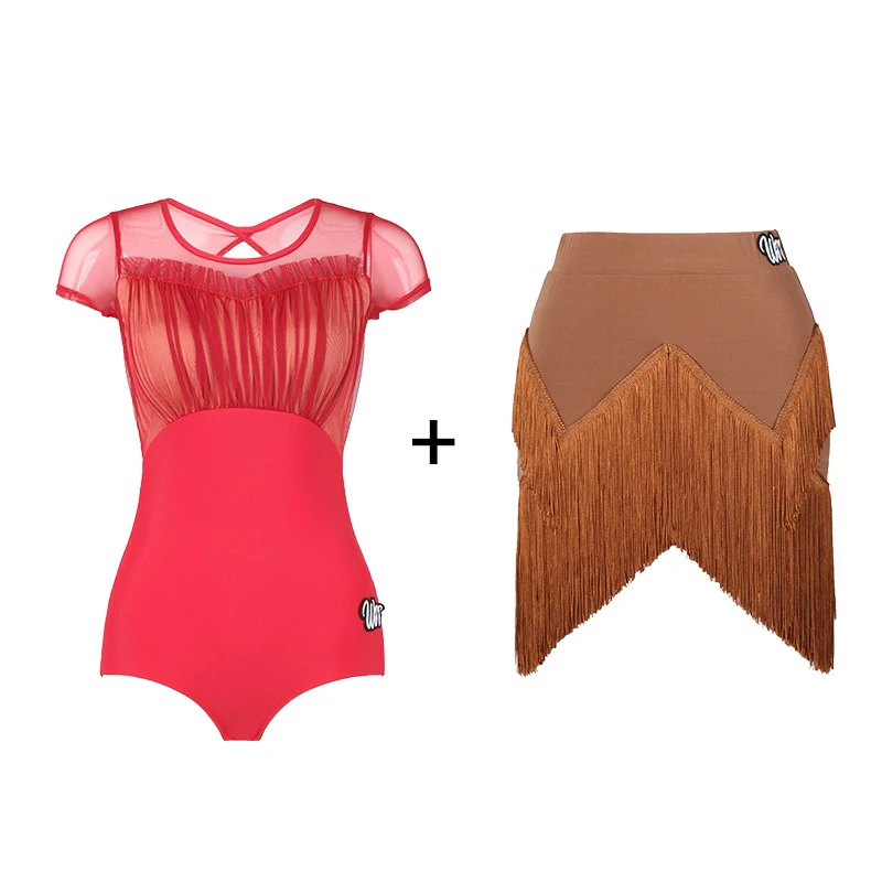 Nowe stroje do tańca latynoamerykańskiego damskie brązowo-czarne spódnice z frędzlami dla dorosłych Cha Cha Rumba strój do ćwiczeń tanecznych spódnica do występów Salsa DNV19658