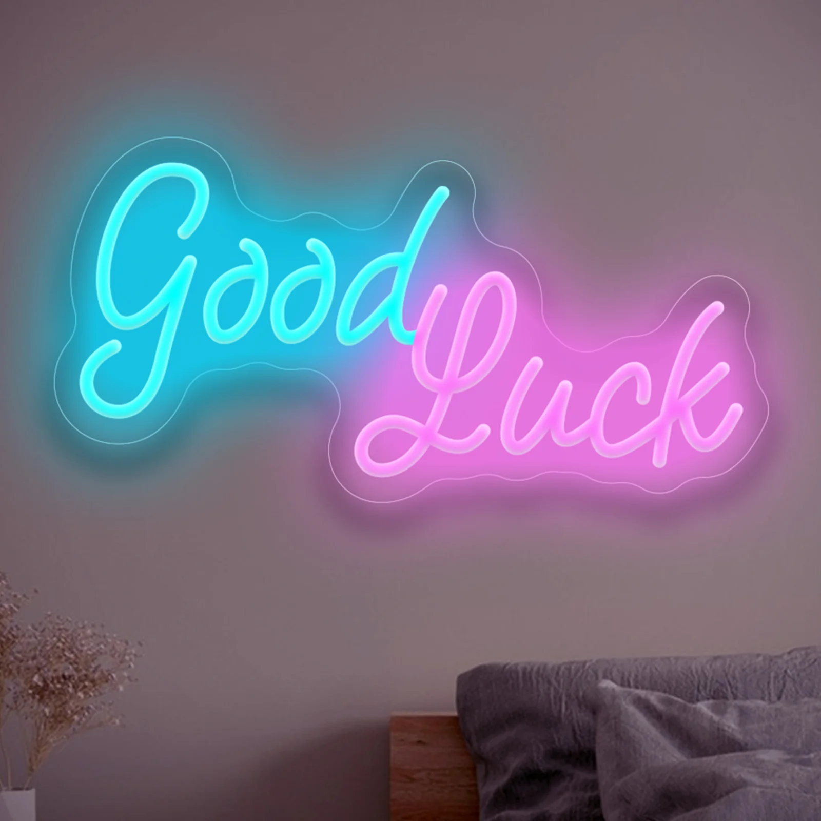 Good Luck Neon Sign LED Wall Art USB Powered Acrylic Blue Pink Bedroom Living Room Office Party Graduation Blessing Decor Gift