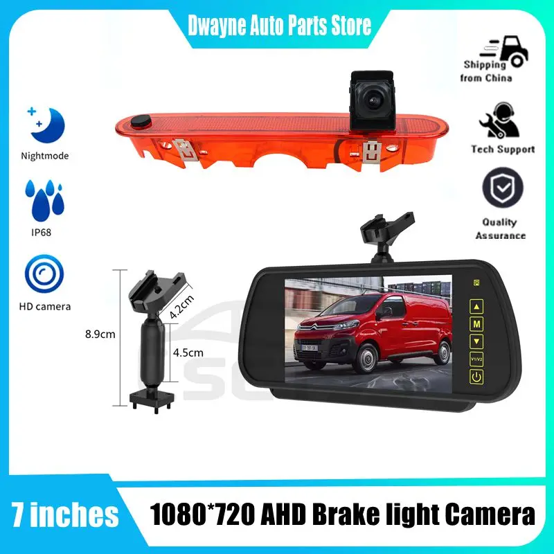 

HD 1080P Brake Light Reversing Camera Kit With 7 inch Mirror Monitor For Renault Kangoo 2007-2021& Mercedes Benz Citan 2012-2021