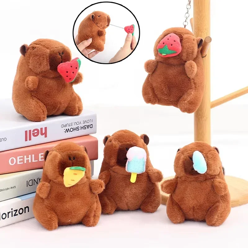 

Cartoon Plush Capybara Keychain Snot-Pulling Simulation Capybara Photographic Accessories Fluffty Doll School Bag Pendant