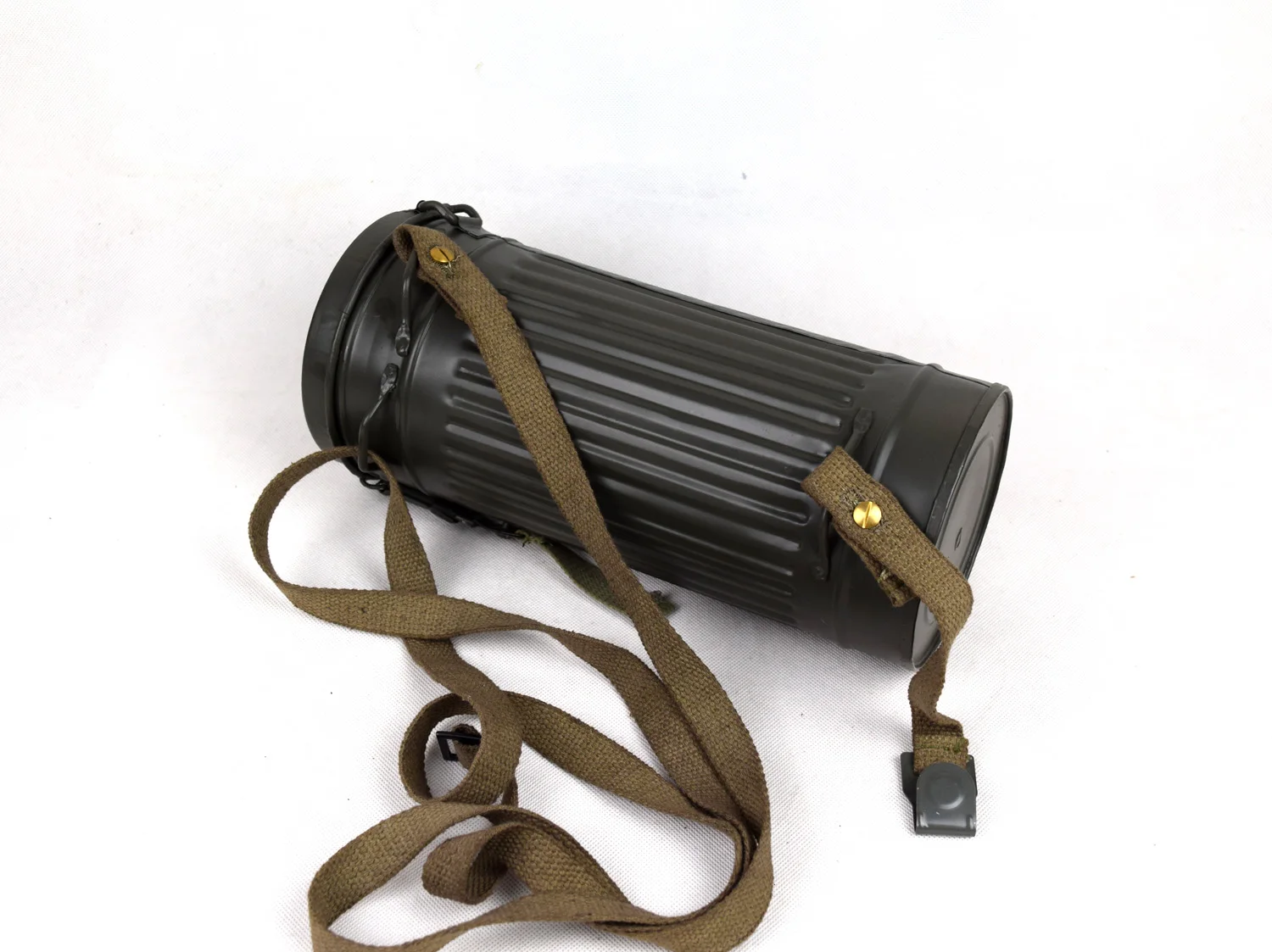 

WWII GERMAN GAS MASK CANISTER CONTAINER AND STRAP REPLICA