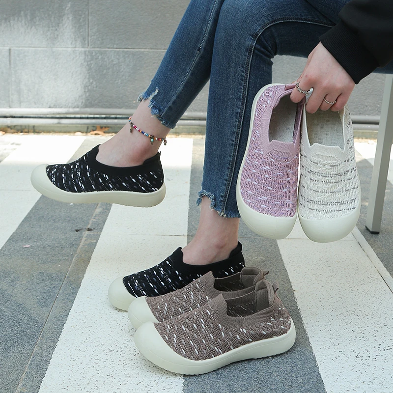 Women's Spring Autumn Knitted Breathable Flat Shoes Comfortable Soft Sole Casual Loafers Knit Upper Free Express Delivery