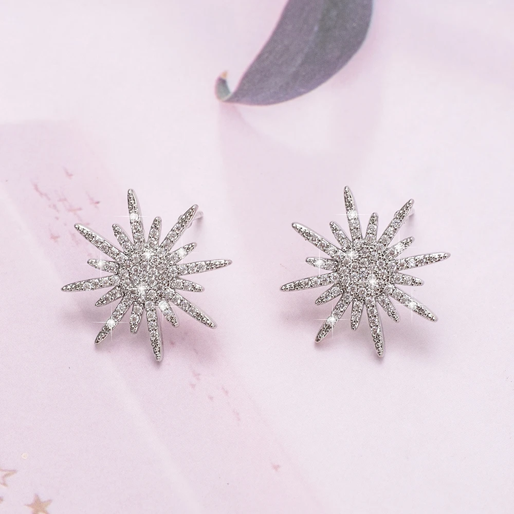 Korean Fashion Hot Selling Zircon Star Earrings For Women Luxury Crystal Trend 2024 Elegant Wedding Party Gift Christmas Jewelry