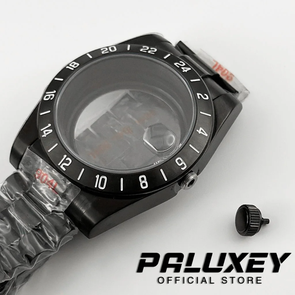 39mm PVD Black Presidential Bracelet NH34 NH35 NH36 NH38 Sapphire Glass Watch Case 24 Hours GMT Fixed Bezel ETA2824 Case