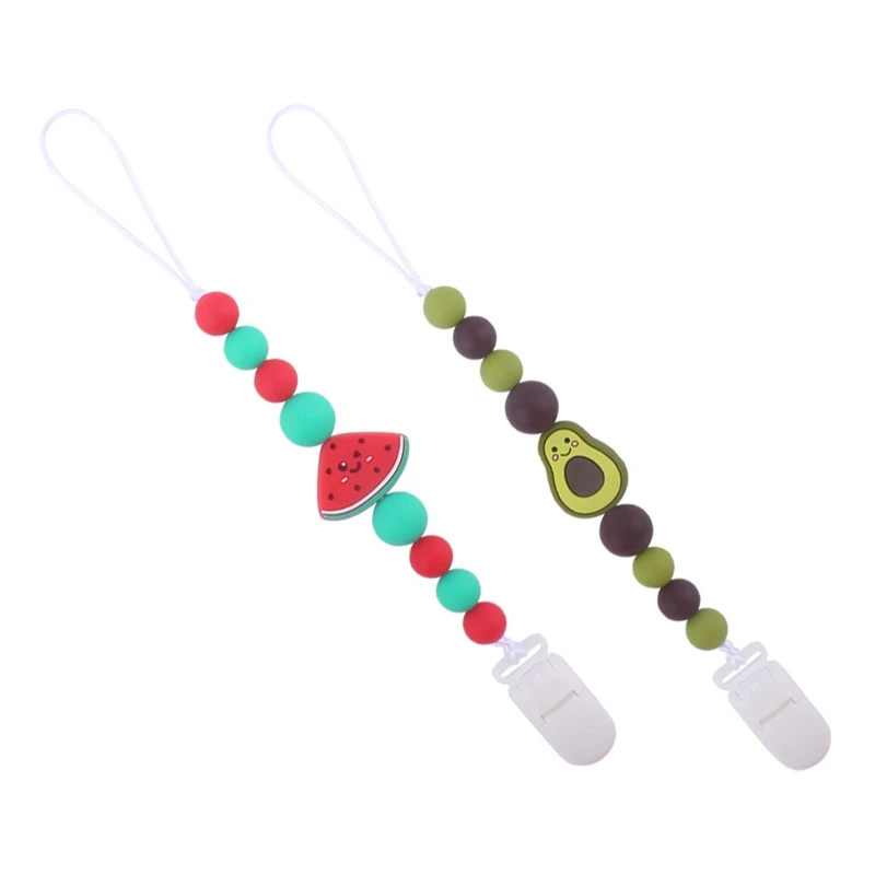 Attache-sucette en forme Fruit dessin animé, Clip chaîne en Silicone, perles à croquer, support factice pour filles