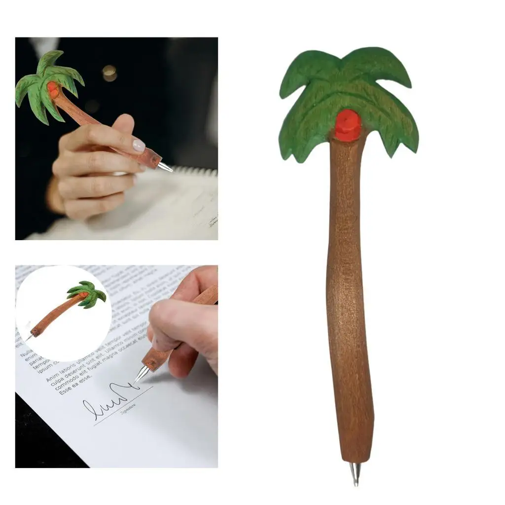 Caneta de madeira esculpida à mão para pintura, Caneta Coconut Tree, Doodling e Sketching