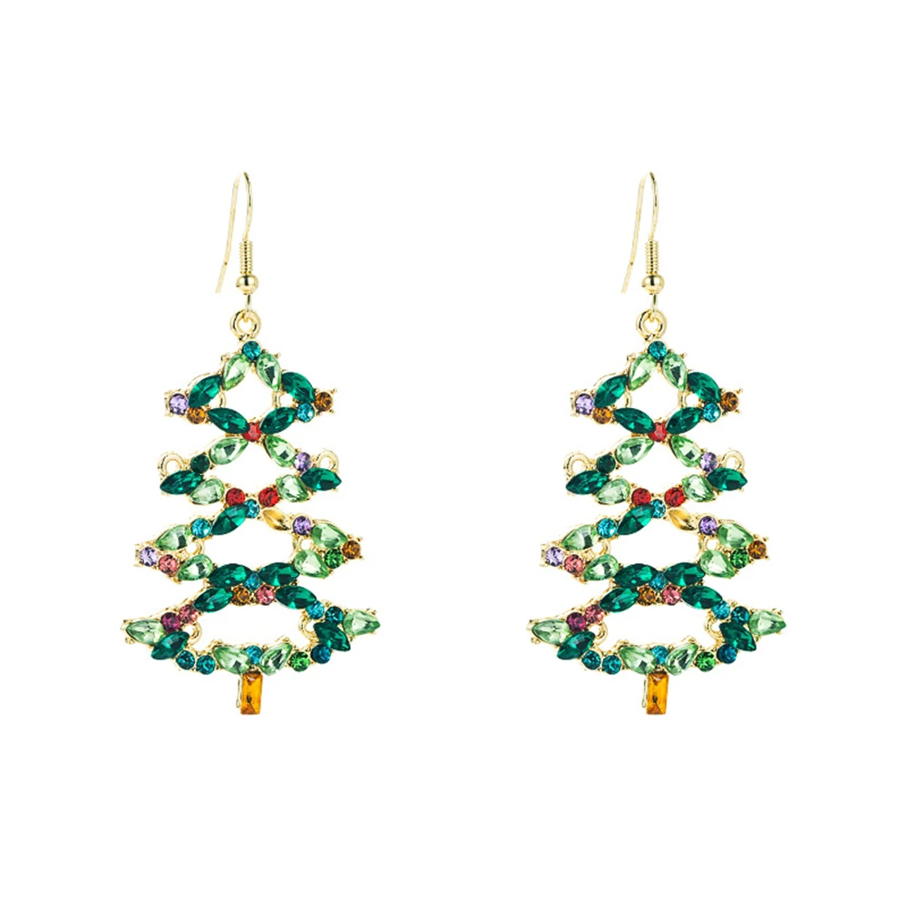 Christmas Tree Dangle Earrings with Color-preserving Sparkling Rhinestones Hook Decor for Wife Mother Daughter Friends