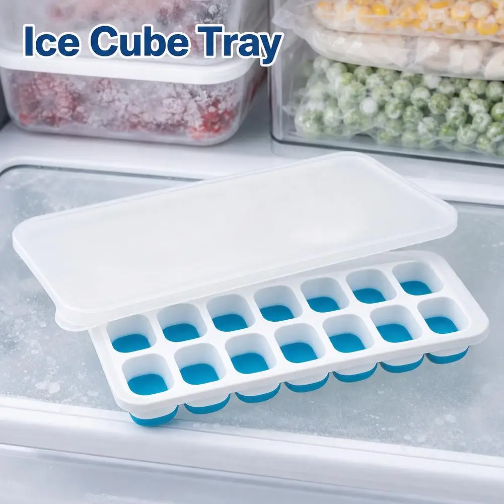 14-Grid Silicone Ice Cube Tray With Lid Press-Type Easy Release Ice Maker Mold Stackable Food Container For Freezer Coffee Drink