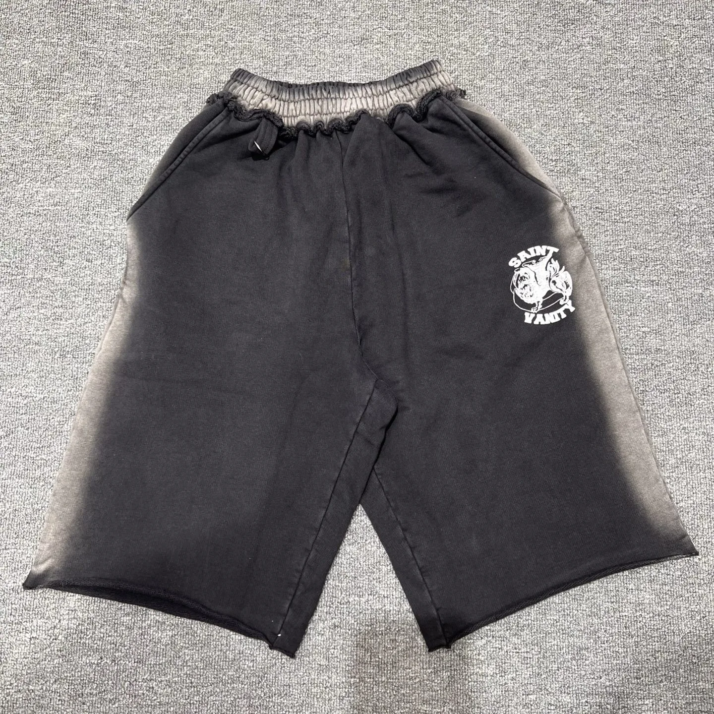 SAINT VANITY Logo Crewneck Casual Washed Unisex round Neck Sweatshirt Shorts Set Loose Fit Cotton 2026 Autumn Collection