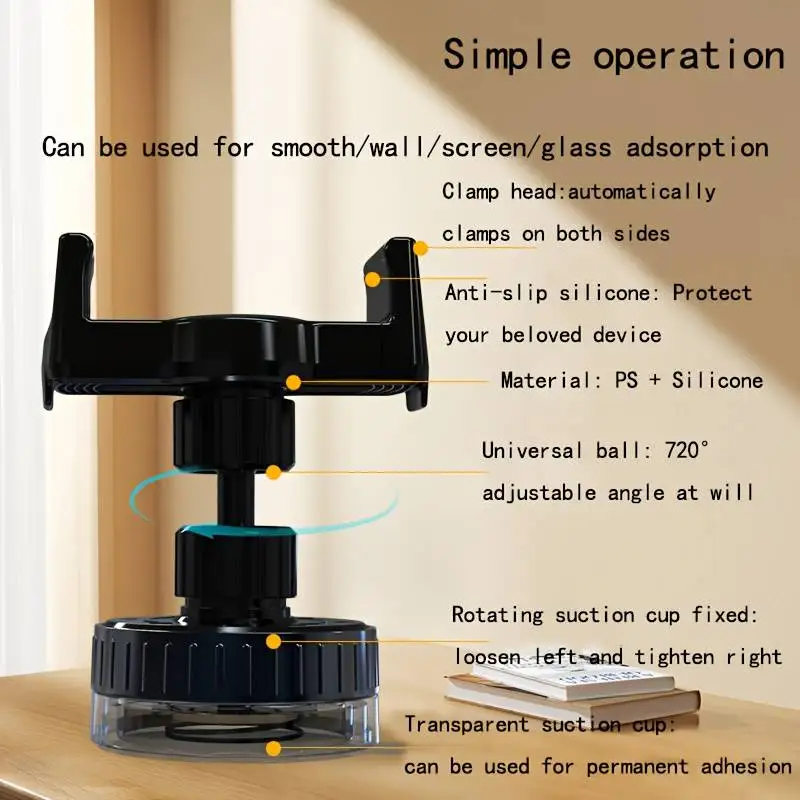Support de téléphone portable rotatif à ventouse sous vide, non adhésif, multifonctionnel 360 °   rotation, support de téléphone fixe