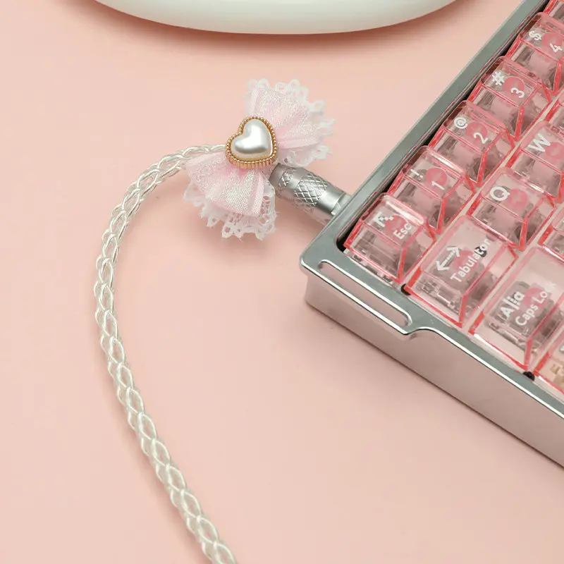 Custom QiaoQiaoMei Gradient Pink Glow Aviator Cable,8K Magnetic Axis Compatible Type-C Braided Data Line, Handmade Keyboard Wire