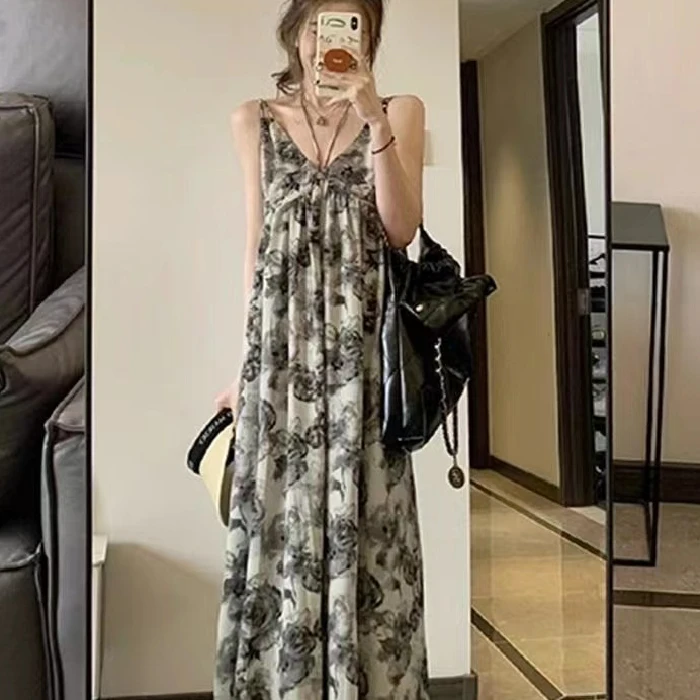 

Ele Floral Long Summer Nightgown Women's Summer Vaion Home Wear Cotton Gauze Sp Dr V-Ne Svel Casual Sle