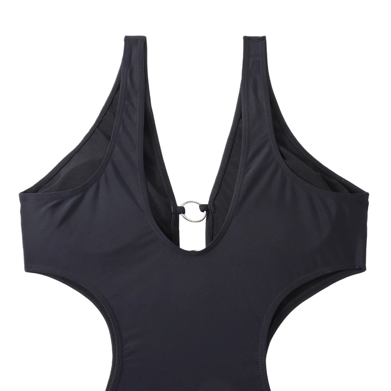 2025 Summer Sexy Black One Piece Swimsuit for Women Double Metal Ring Cutout Side Push Up Bathing Suit Monokini Beach Swimsuit