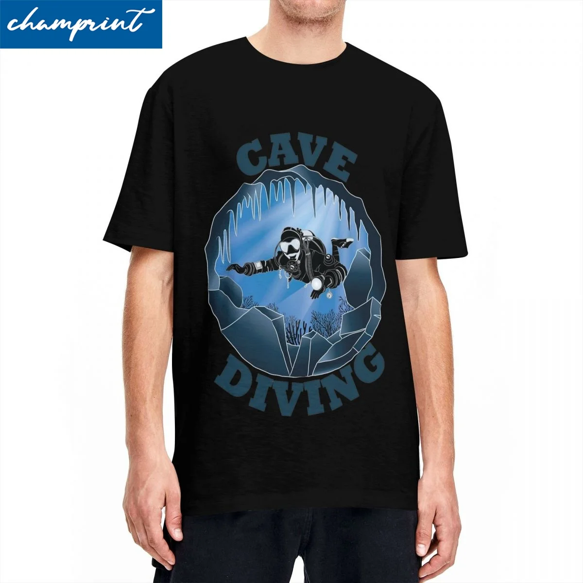 Funny Cave Diving Underwater Scuba Diver T-Shirt Men's Cotton Short Sleeve Crewneck Summer Clothing