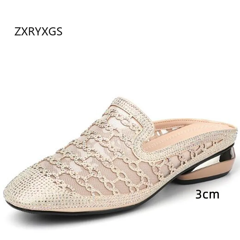 ZXRYXGS-Sandálias de strass de microfibra, chinelos elegantes, tamanho grande, roupa exterior, salto alto, 3,5 cm, 2021