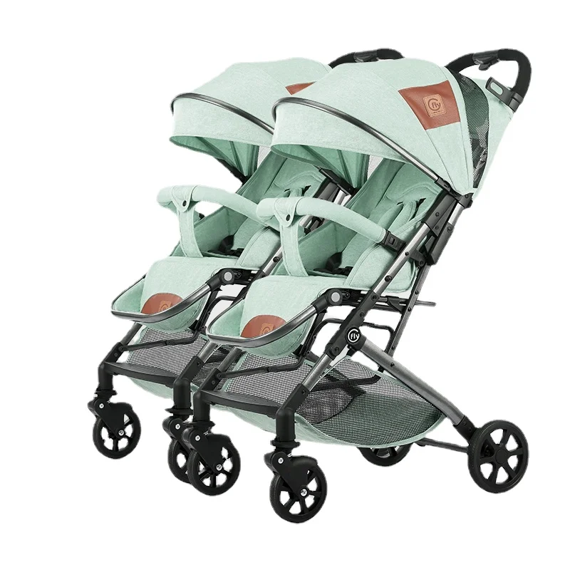 

Light portable folding twin stroller can sit and lie down to split twins two-way stroller baby shock absorber