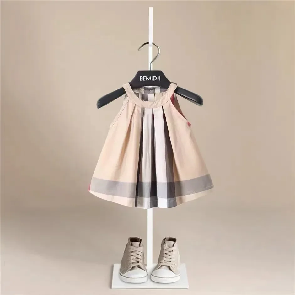 

Casual Baby Girls Summer Dresses Kids Sleeveless Cute Striped Englang Style Fashion O-neck A-line Princess Dresses for Girls