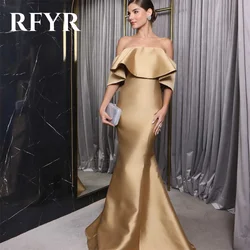 RFYR Simple Champagne Prom Dress Strapless Off The Shoulder Evening Dress with Pleat Satin Trumpet robe de soirée Party Dress