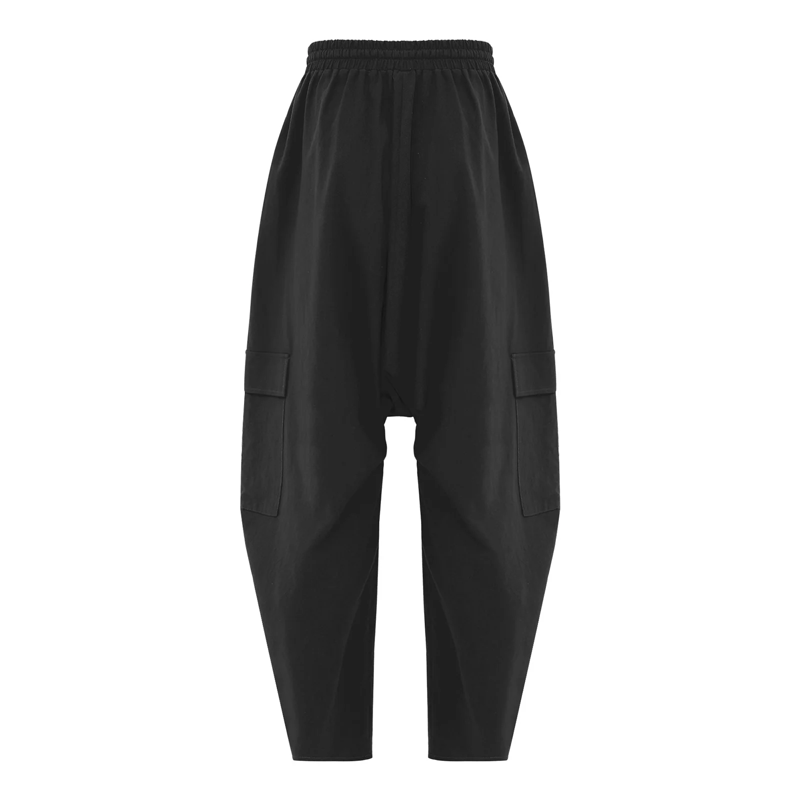 Women Cargo Palazzo Harem Pants Drop Crotch Multi-pocket Drawstring Elastic Waistband Baggy Pants Pirate Trousers Casual Outfit