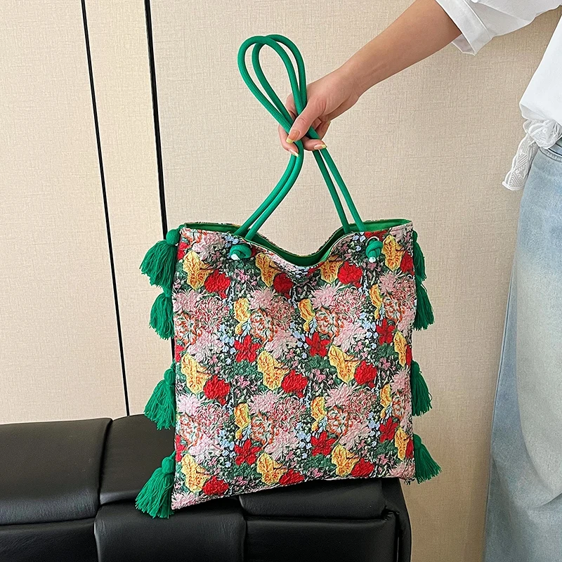 

Stylish Embroidered Canvas Tote Bag for Women - Spacious Beach Shoulder Bag, Lightweight Shopping Purse, Trendy Boho Chic Design