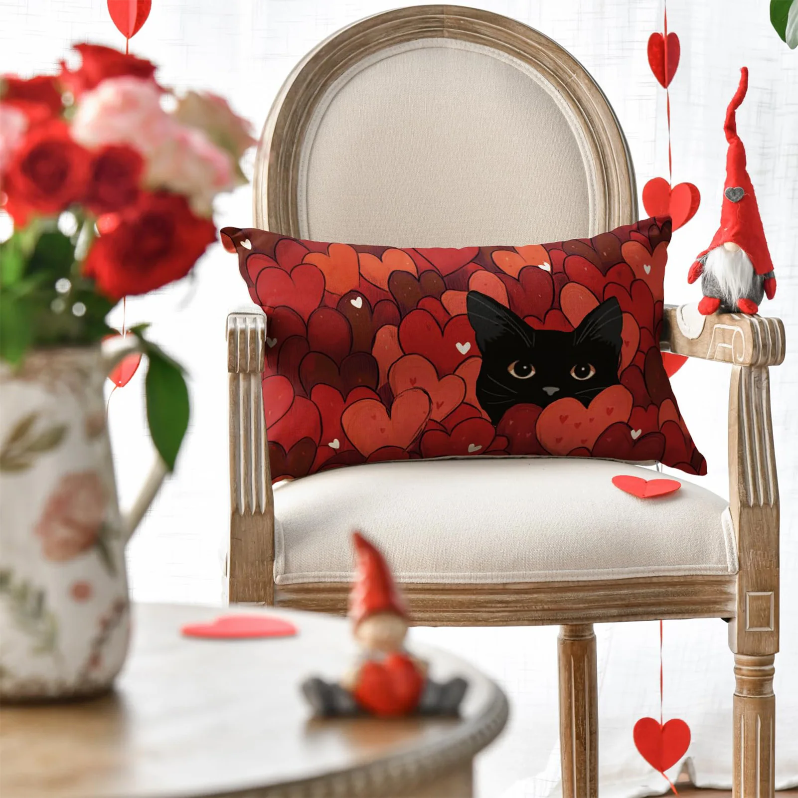 30x50 سنتيمتر العالمي المخدة 2026 عيد الحب وسادة للديكور غطاء الأحمر القلب القط نمط وسادة غطاء ديكورات المنزل #2