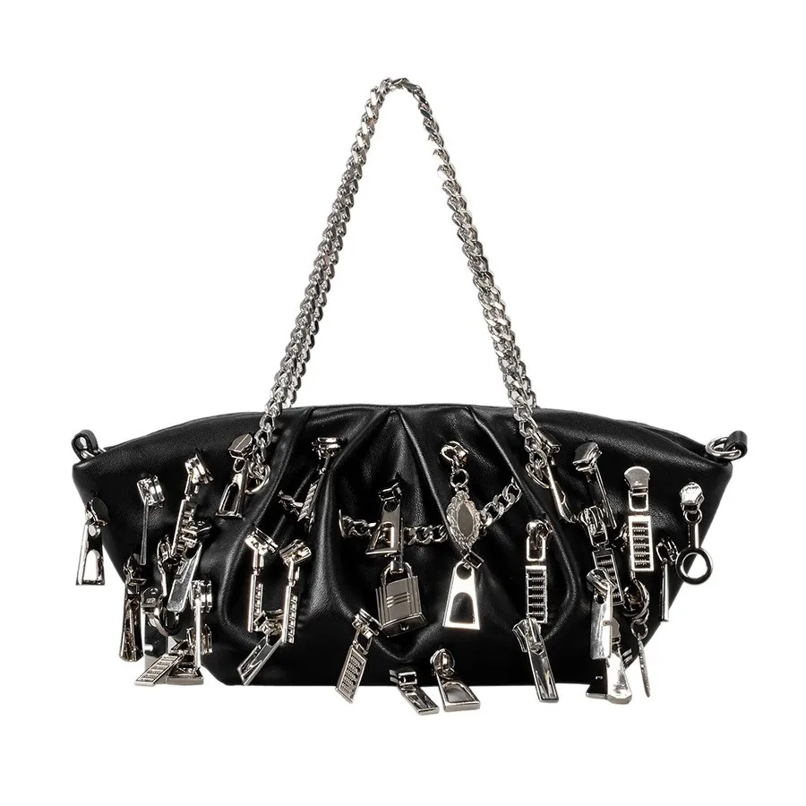 Punk Style Ruched Dumpling Armpit Bag 2025 Multi Zipper Head Decoration Women's Shoulder Bags Spicy Girl Y2K Handbags