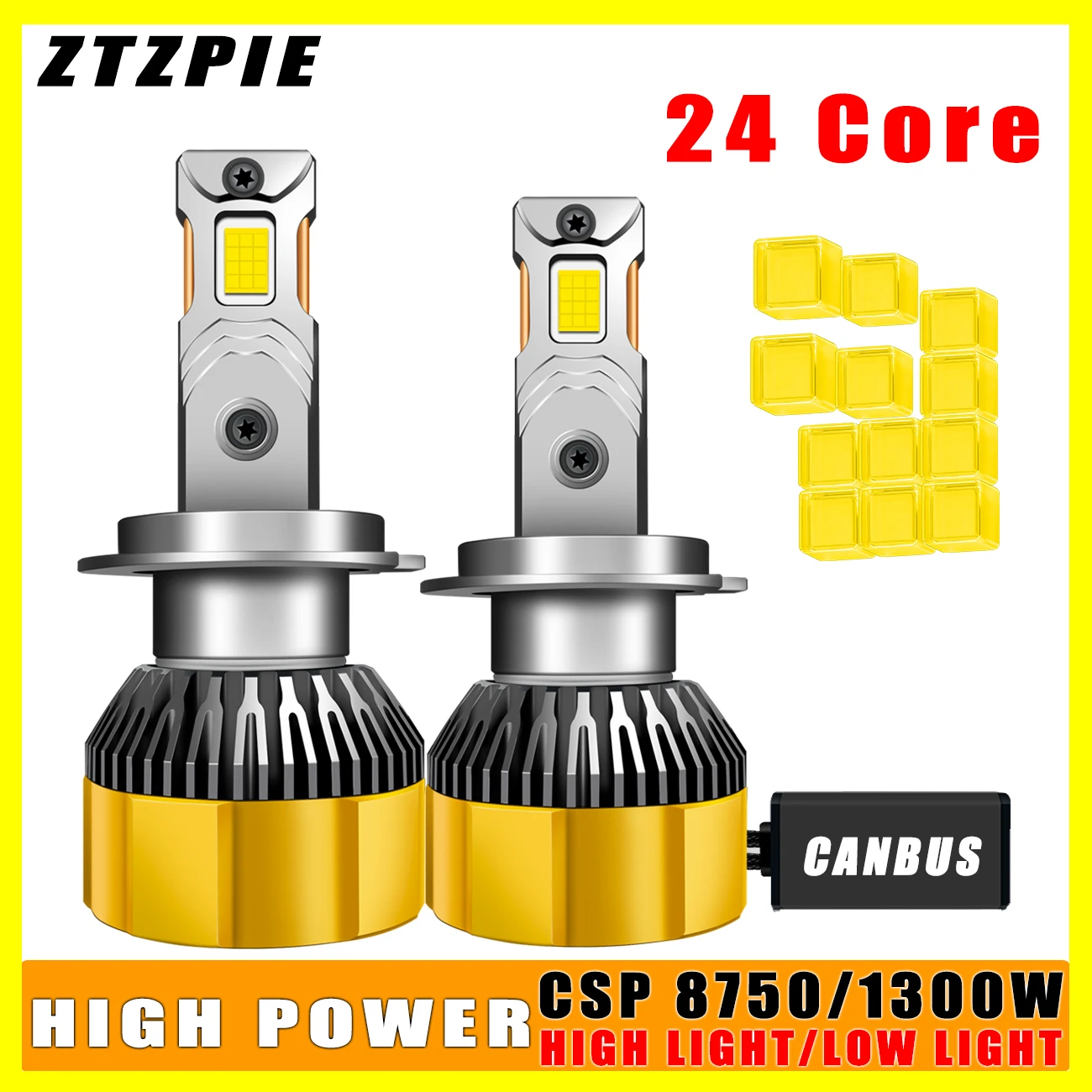 ZTZPIE 6000K HB3 HB4 9005 9006 H1 H7 H4 H11 9012 H13 9004 Bulb Canbus Led Lamp CSP 7750 Pure whit Car Headlight Light 1300W/650w