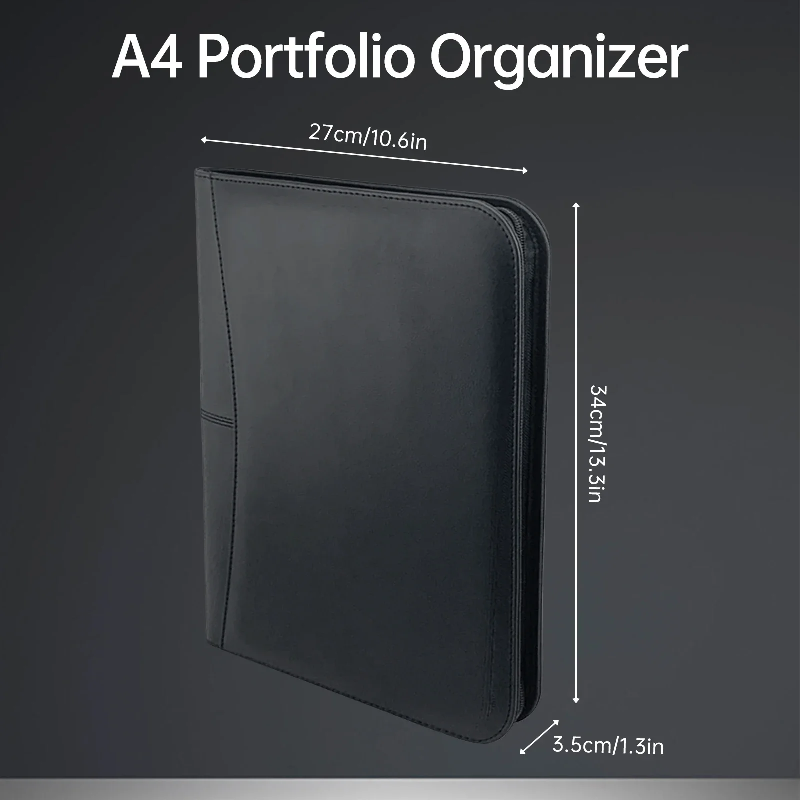 Bisofice Zippered Business Padfolio A4 PU Leather Portfolio Organizer for Interview Resume Document Planner Agenda  Holder