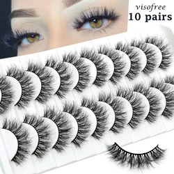 Visofree 3/5/10 Pairs Natural False Eyelashes Fake Lashes Long Makeup 3D Mink Lashes Extension Eyelash Mink Eyelashes for Beauty