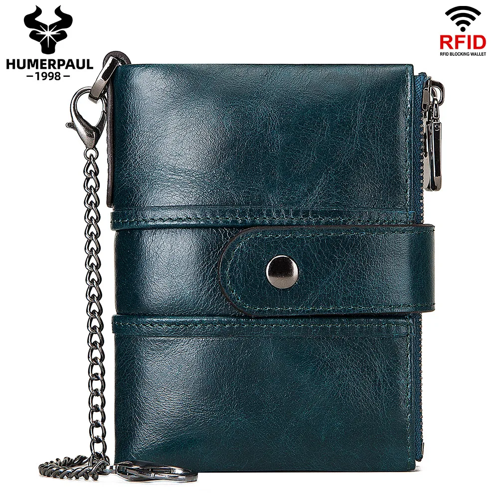 100% Genuine Leather Men's Wallet with Zipper RFID Blocking Credit Card Holder ID Money Bag Wallets Short Male Cartera Hombre