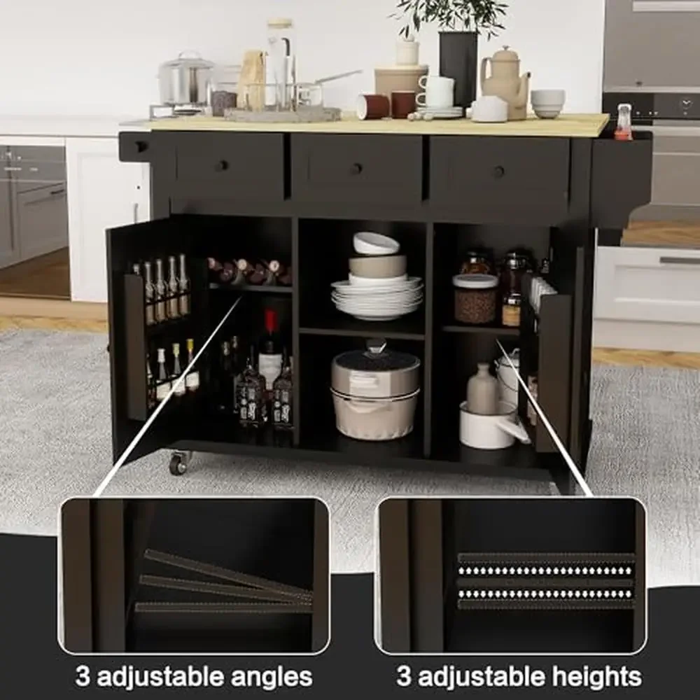 Portable Kitchen Island with Folding Drop Leaf 3 Drawers Spice Rack Towel Rack Versatile Storage Solution Easy Assembly 29.5