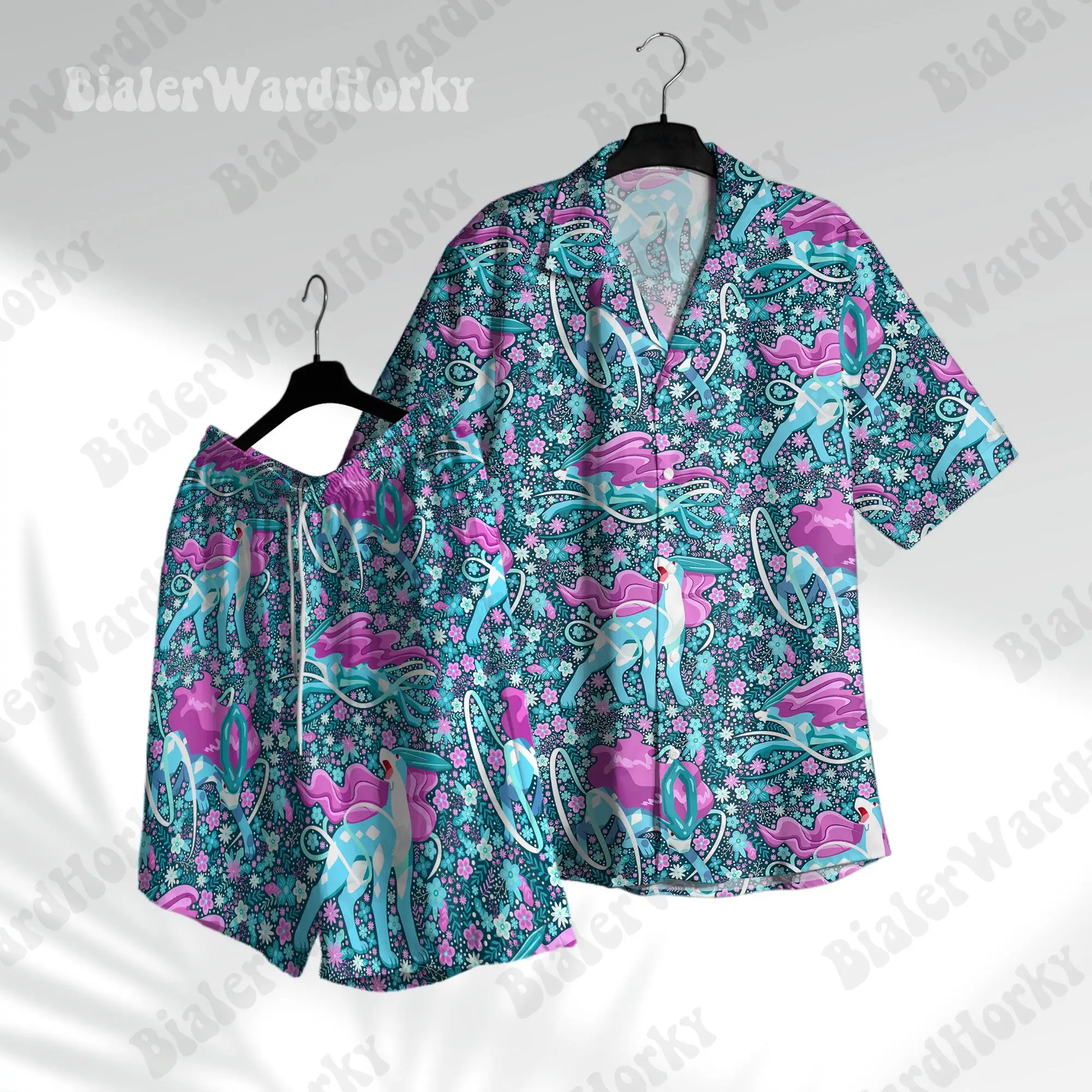 Legendary Dog Hawaiian Shirt Pokémon Legendary Beasts Graphic T-shirt Summer Leisure Men's T-Shirt Kid's Clothing Tee Y2k Woman