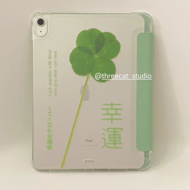 Lucky Green Four Clover Leaves Tablet Case For iPad Pro 11 13 M2 M4 M3 10.2 5/6th 7/8/9/10/11th Mini 6 7 Air 1 2 3 4 5 6 Cover
