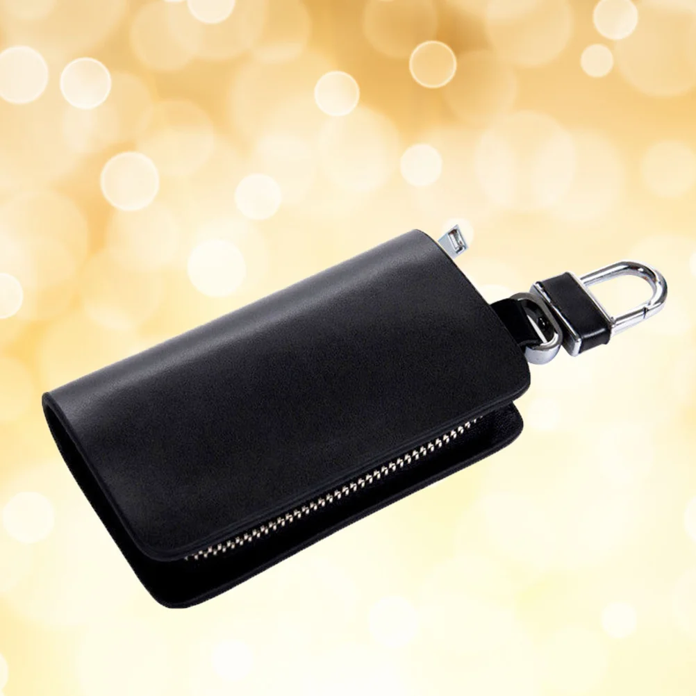 

PU Key Wallet Black Universal Zipper Case for Car Key Fob Remote Holder Shockproof Scratch Resistant Liquid Protection