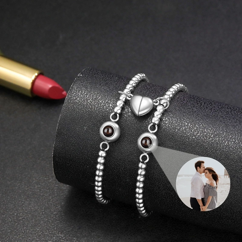 Custom Photo Projection Photo Bracelet for Women Men Personalized Gift Heart Pendant Bracelet Boy Girl Family Group Jewelry