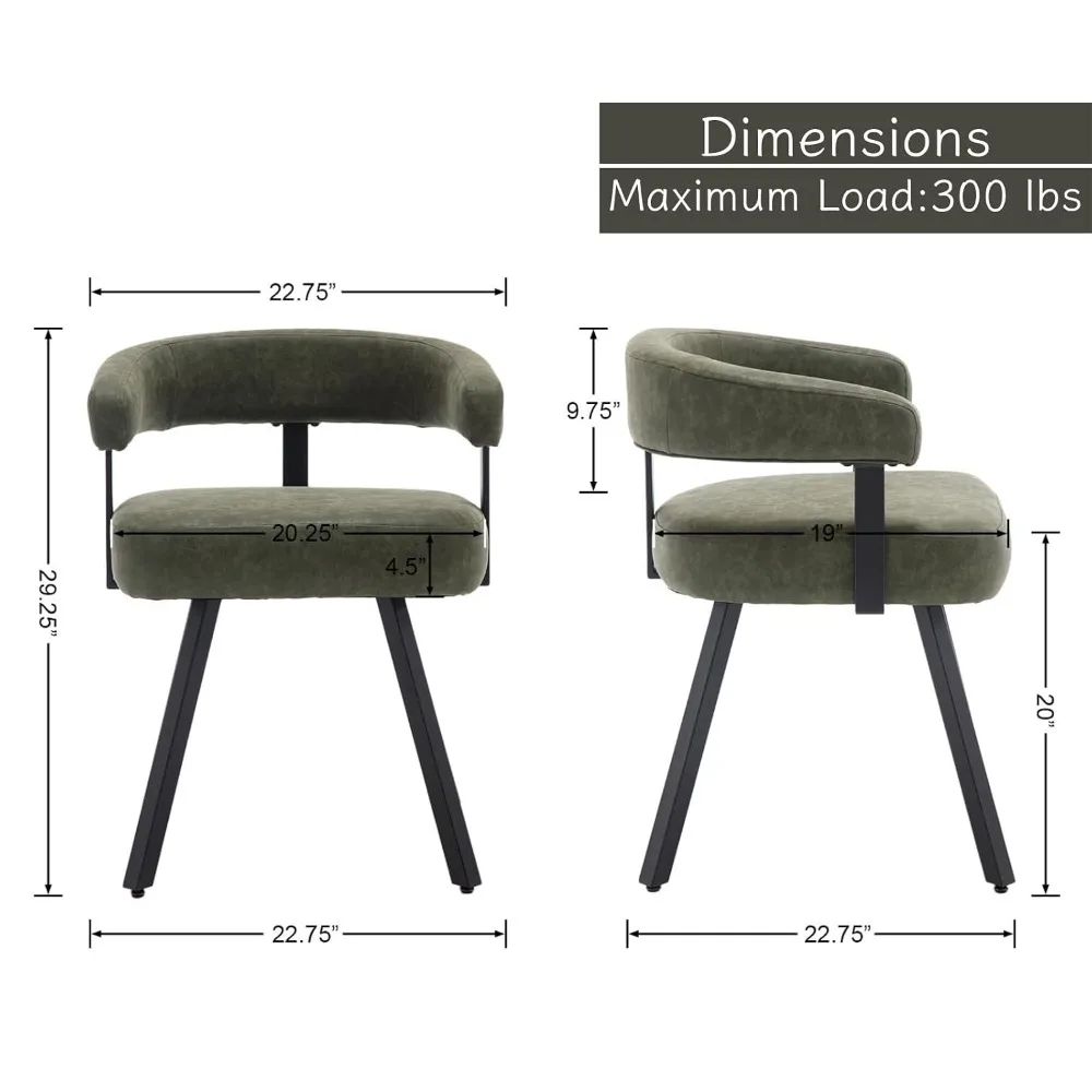 Modern Upholstered Dining Chairs Set of 4, Green Faux Leather, Custom