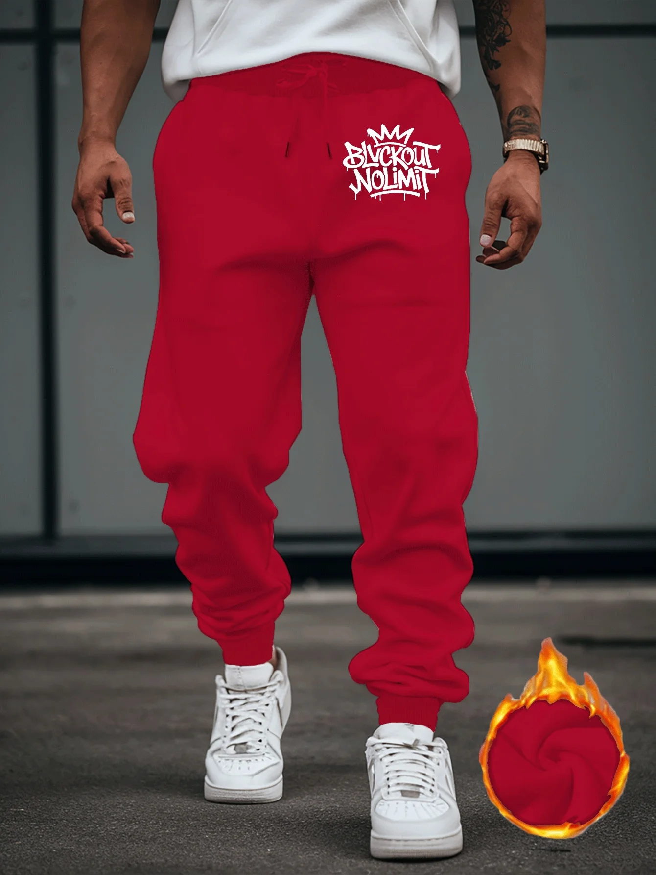 Hip‑crafted Crown Accent Graffiti Text Motif Print Cozy Daily Men Sweatpants Hip Hop Sports Jogger Trousers