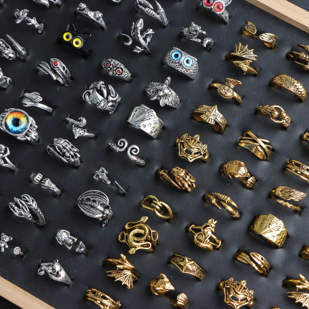 10/20/30/50/100 قطعة/الوحدة الموضة الكلاسيكية سحر ريترو الشرير خواتم للرجال النساء مزيج نمط الهيب هوب مجوهرات اكسسوارات هدايا الحفلات